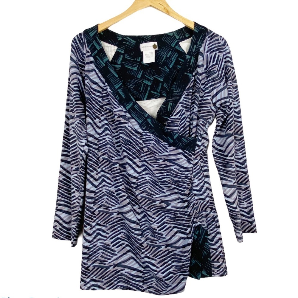 Soft Surroundings Navy and Teal Patterned Wrap Tunic